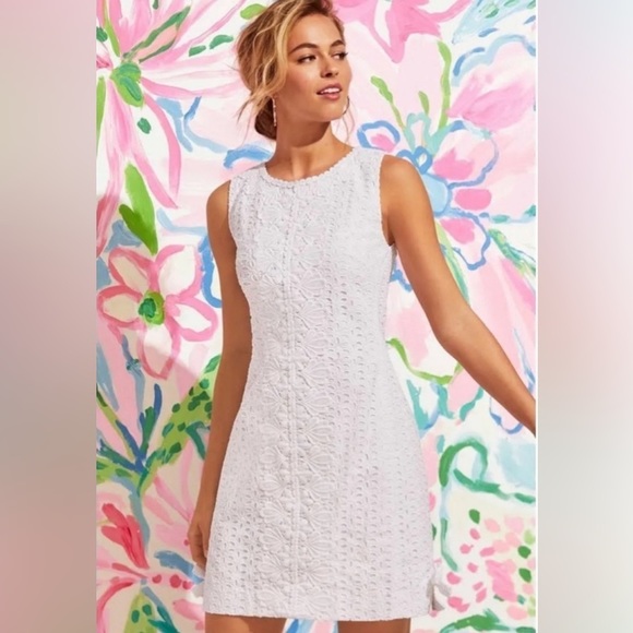 Lilly Pulitzer Dresses & Skirts - Lilly Pulitzer Melani eyelet Shift Dress 100% Cotton fully lined white Size 10